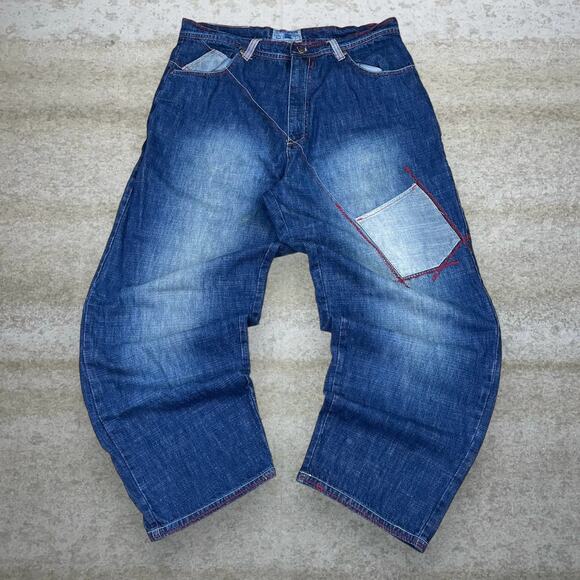 Vintage Skater Wide Leg Jeans Evolution Dark Wash Baggy Denim Rap Style Art Y2K